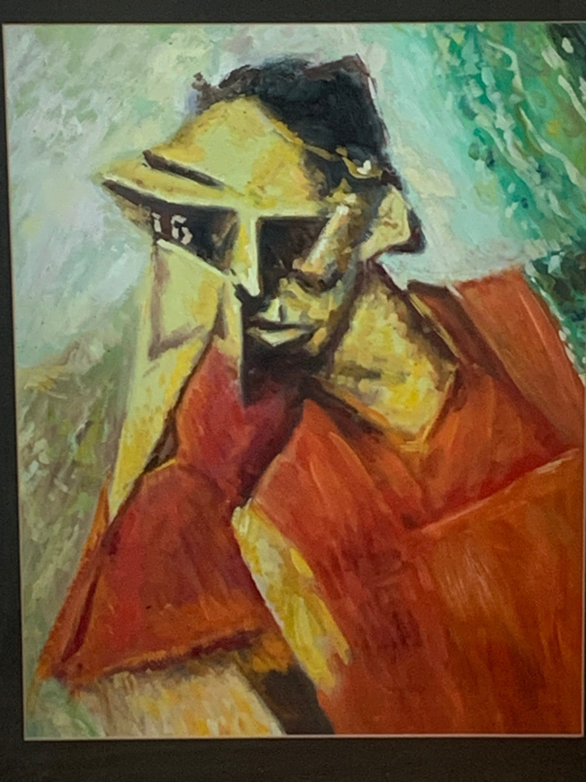 Antique Cubist Oil Painting Portrait After Lyonel Feininger Expressionist, Gilt