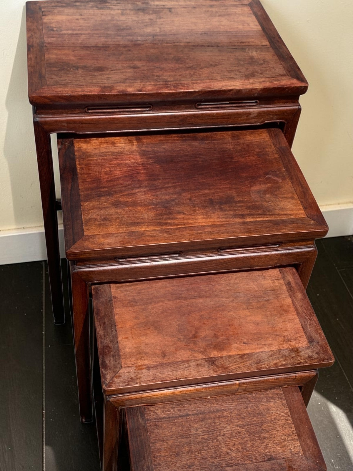 Antique Chinese Qing Dynasty (Tongzhi 1856-1875) Nest of Four Hardwood Tables