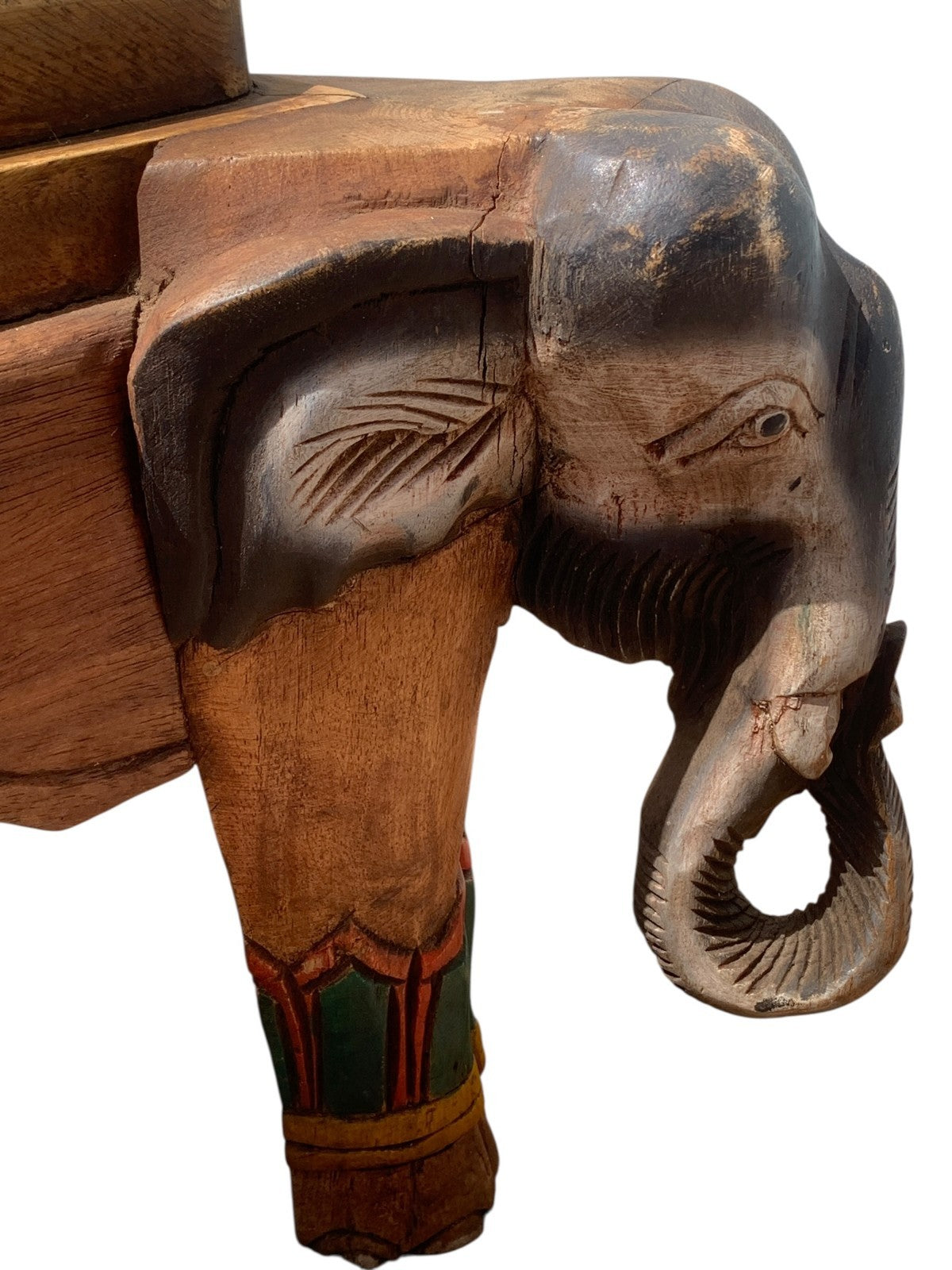 Vintage Indian Carved Elephant Coffee Table Low Stool Plant Stand Wooden