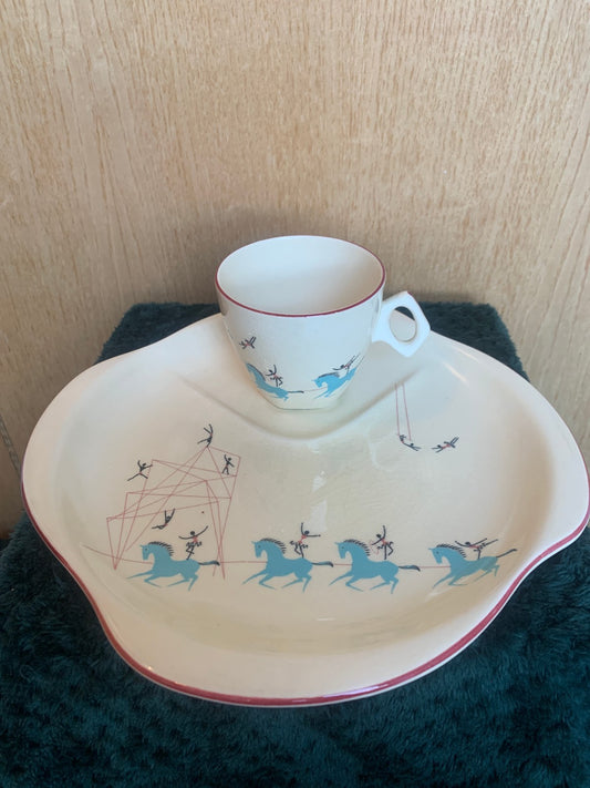 Vintage 1950's  Beswick 'Circus Pattern' Snack/Hostess Sets  (3 sets of 2)