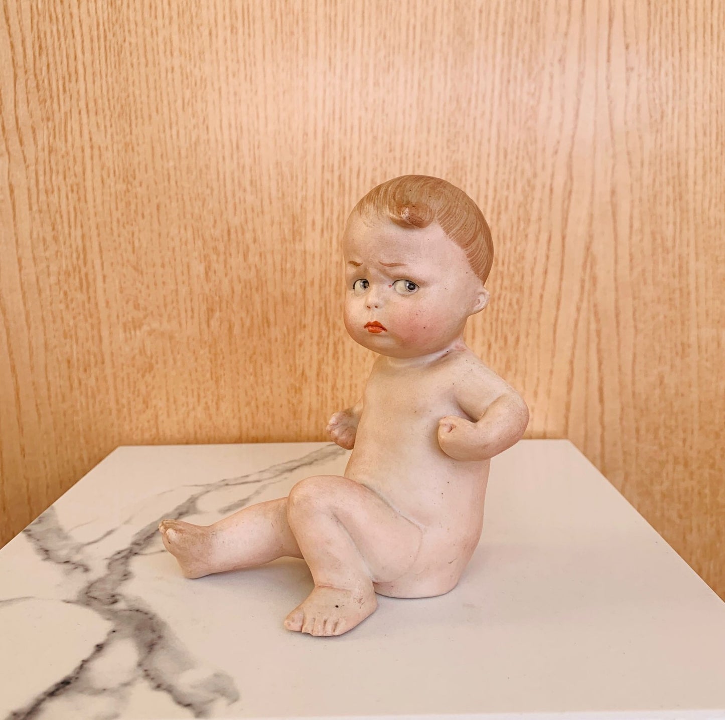 Antique 1880's  German Gebrüder Heubach Bisque Figurine Piano Baby 'Tough Guy'