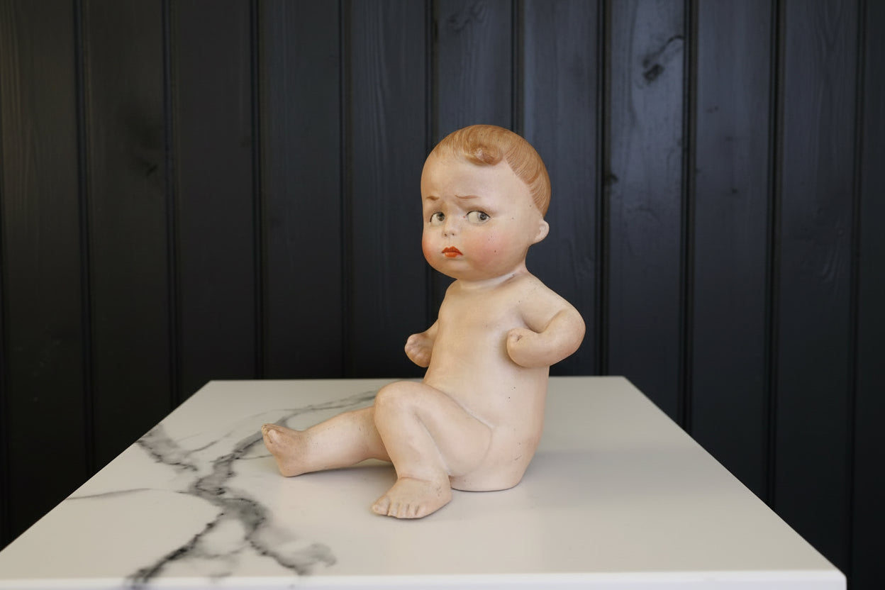 Antique 1880's  German Gebrüder Heubach Bisque Figurine Piano Baby 'Tough Guy'