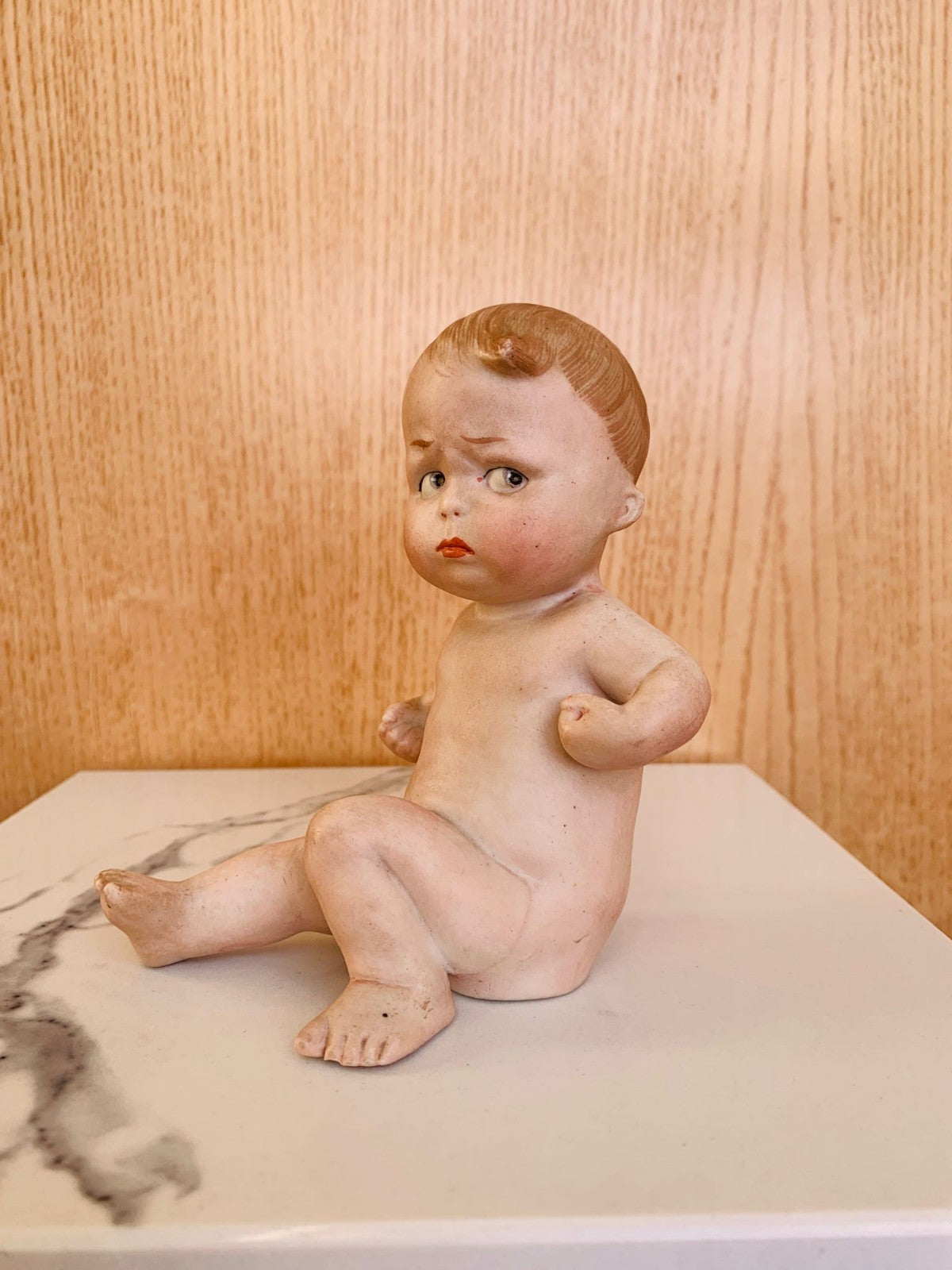 Antique 1880's  German Gebrüder Heubach Bisque Figurine Piano Baby 'Tough Guy'