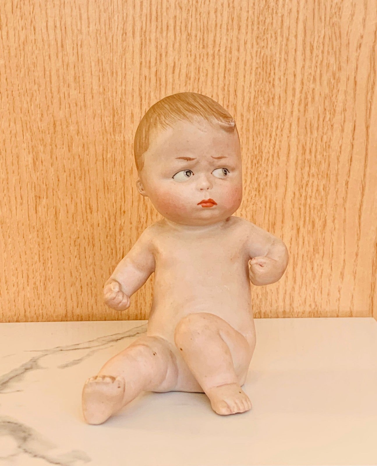 Antique 1880's  German Gebrüder Heubach Bisque Figurine Piano Baby 'Tough Guy'