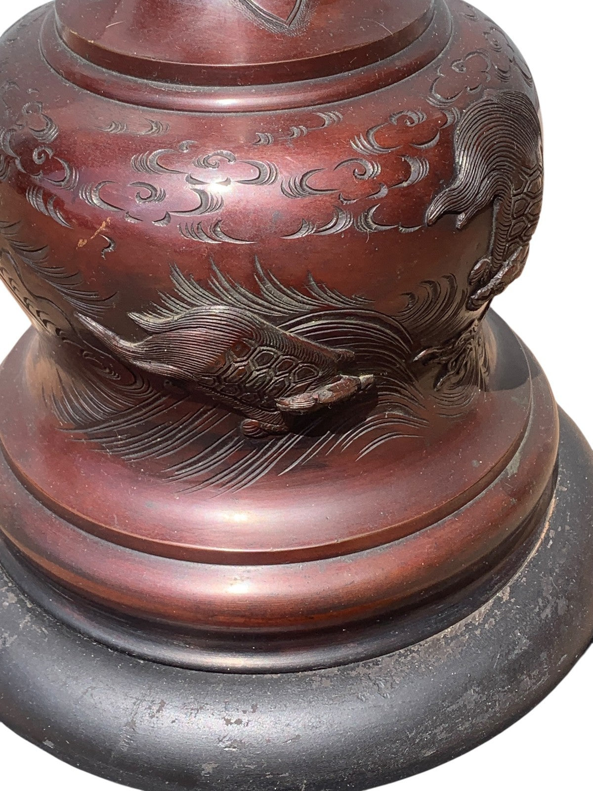 Antique Japanese Meiji Bronze Floor Lamp Base Oriental Dragon Turtle Light c1890