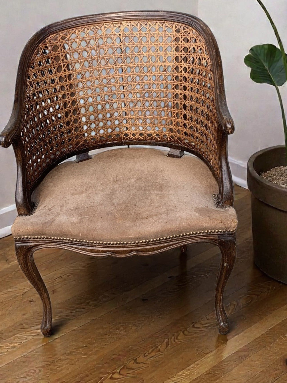 Antique 19th Century French Provincial Bergere Louis XV Style Armchair