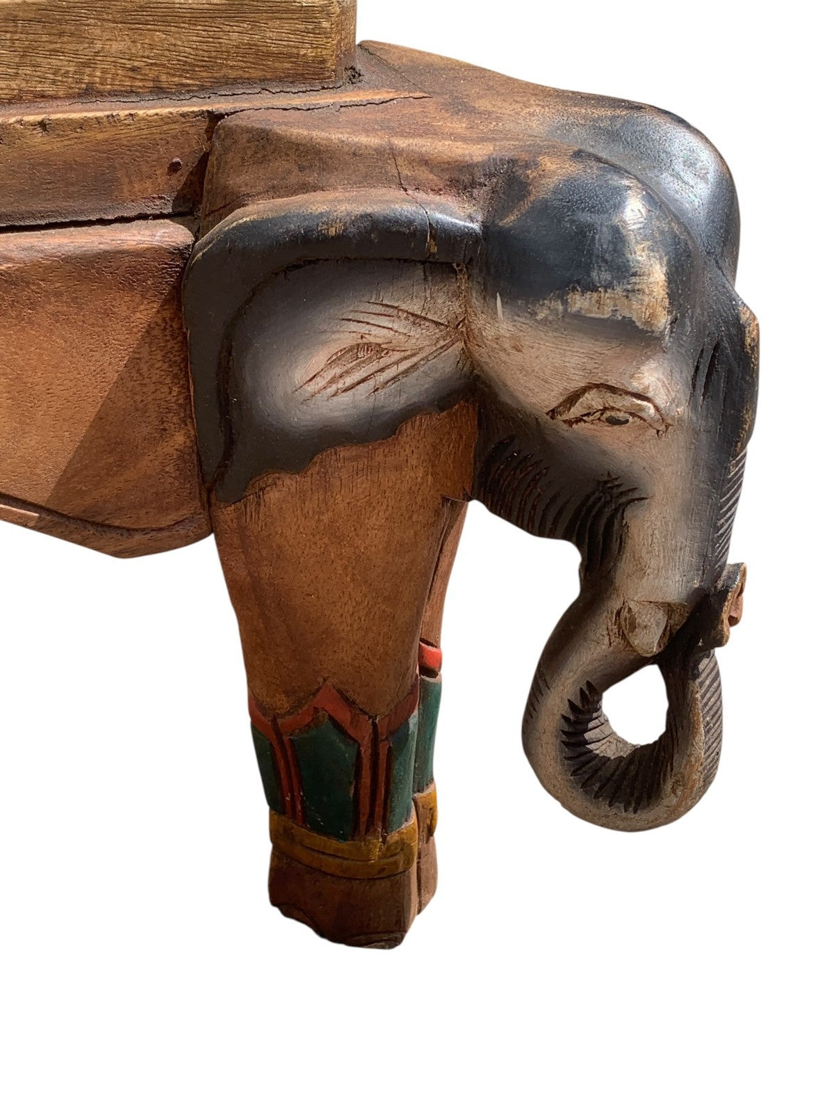 Vintage Indian Carved Elephant Coffee Table Low Stool Plant Stand Wooden