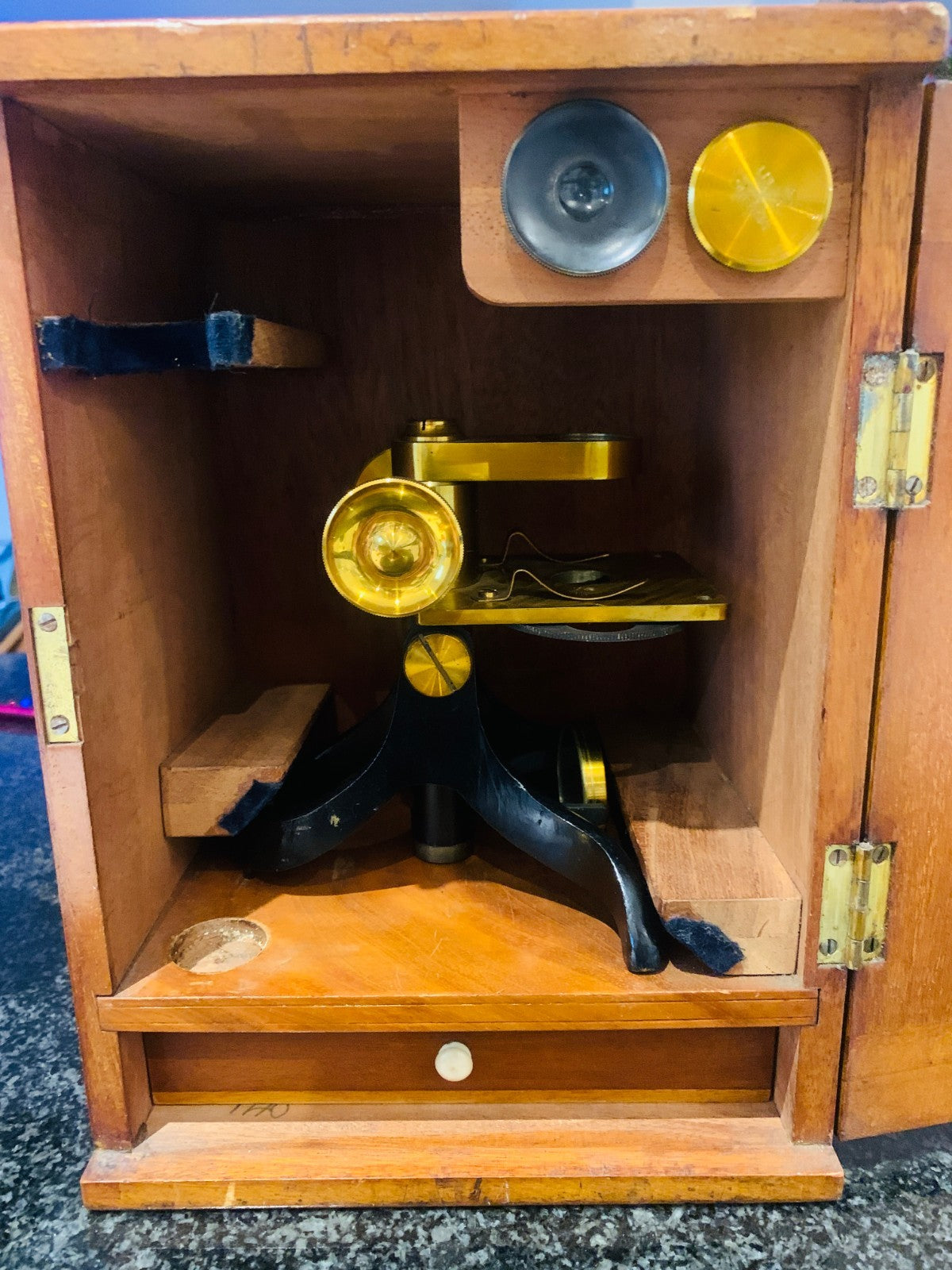 Antique Victorian Brass Bar-Limb Microscope by A. Franks Ltd, Manchester c. 1880