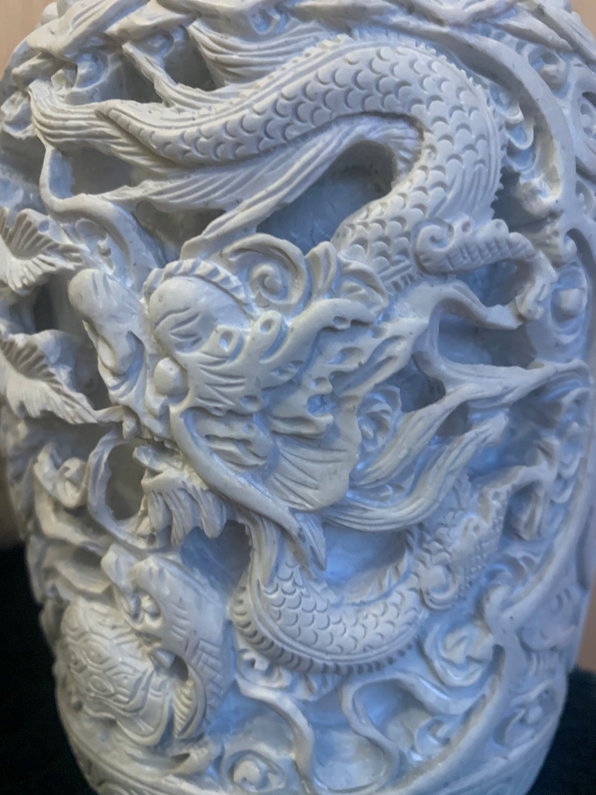 Antique Pair Chinese Carved Soapstone Dragon Vases Late Qing, Early Republican