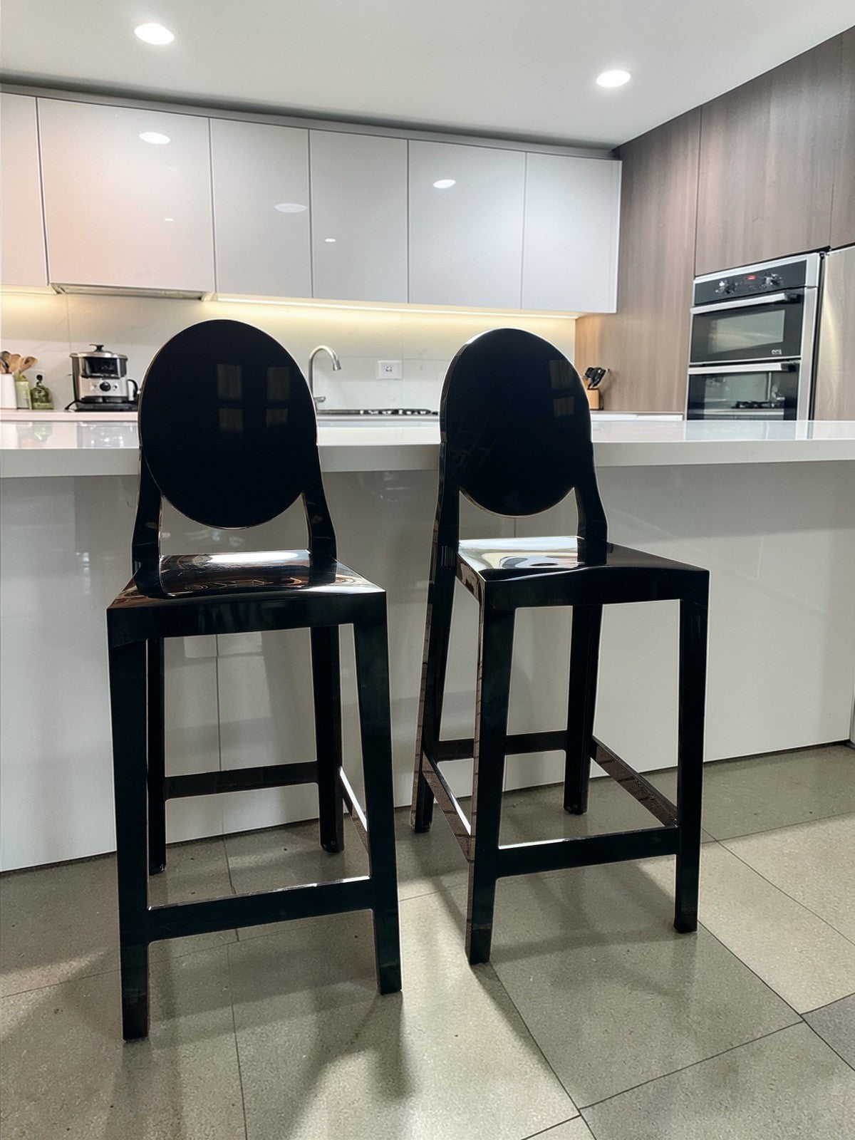 Pair of Philippe Starck –Kartell ‘One More’ Counter Stools (65cm)  Glossy Black