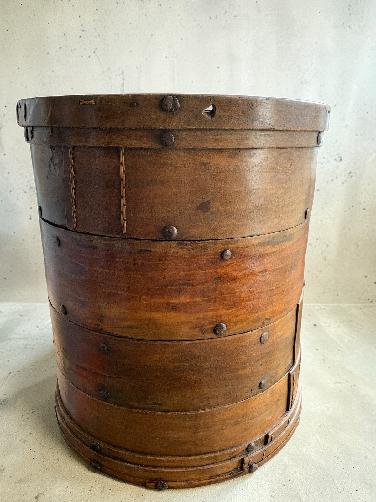 Large Chinese 4 Sectional Food Carrier Rustic Bamboo Wood Side Occasional Table