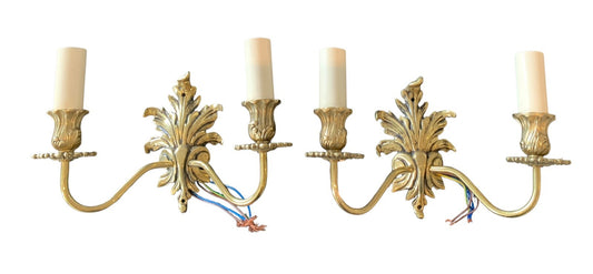 Pair of Impex Lighting ‘Dauphine’ Solid Brass Twin Wall Lights – Small Leaf Desi