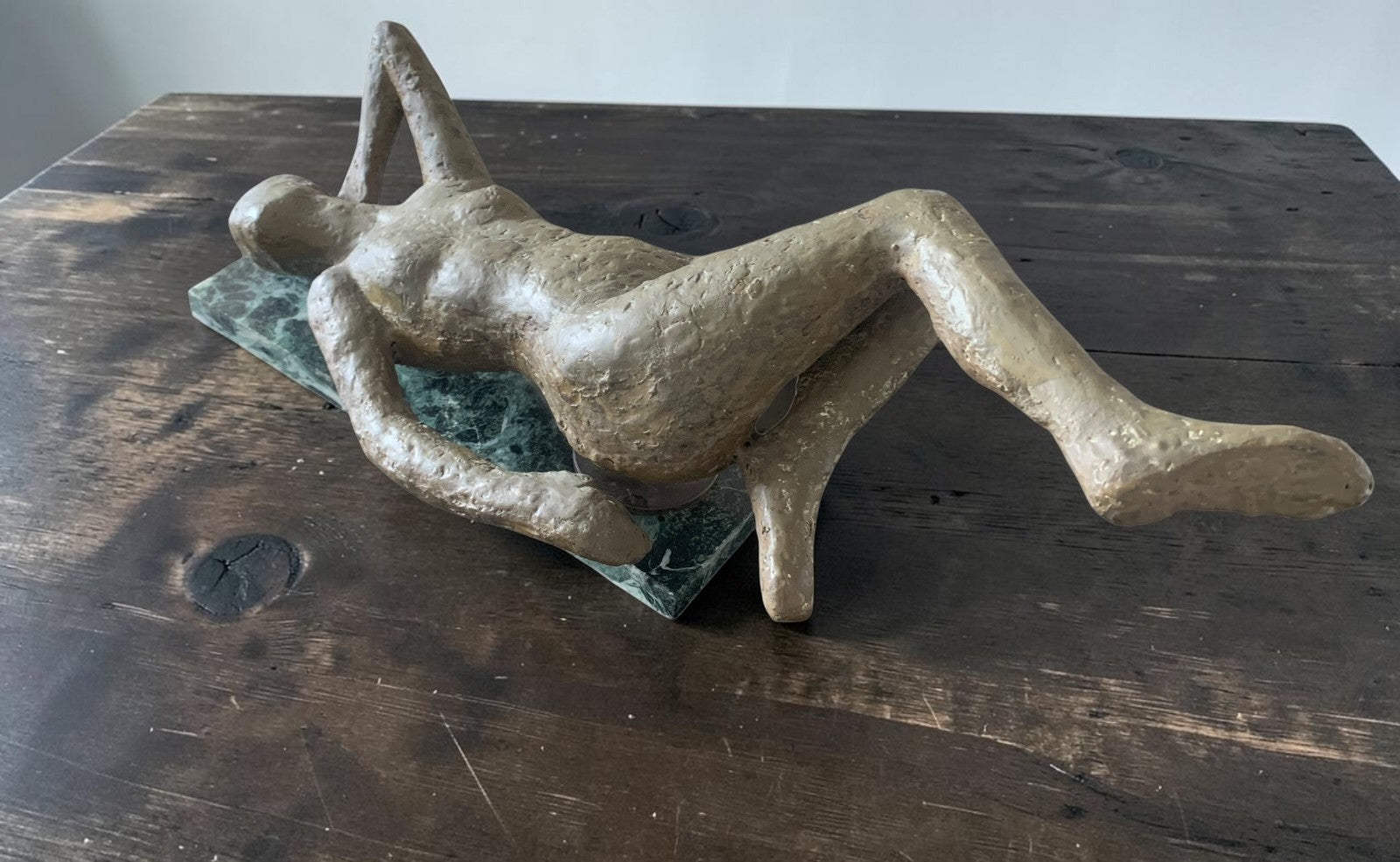 Stylized Studio Art Papier-Mâché Reclining Female Figure on Marble Plinth