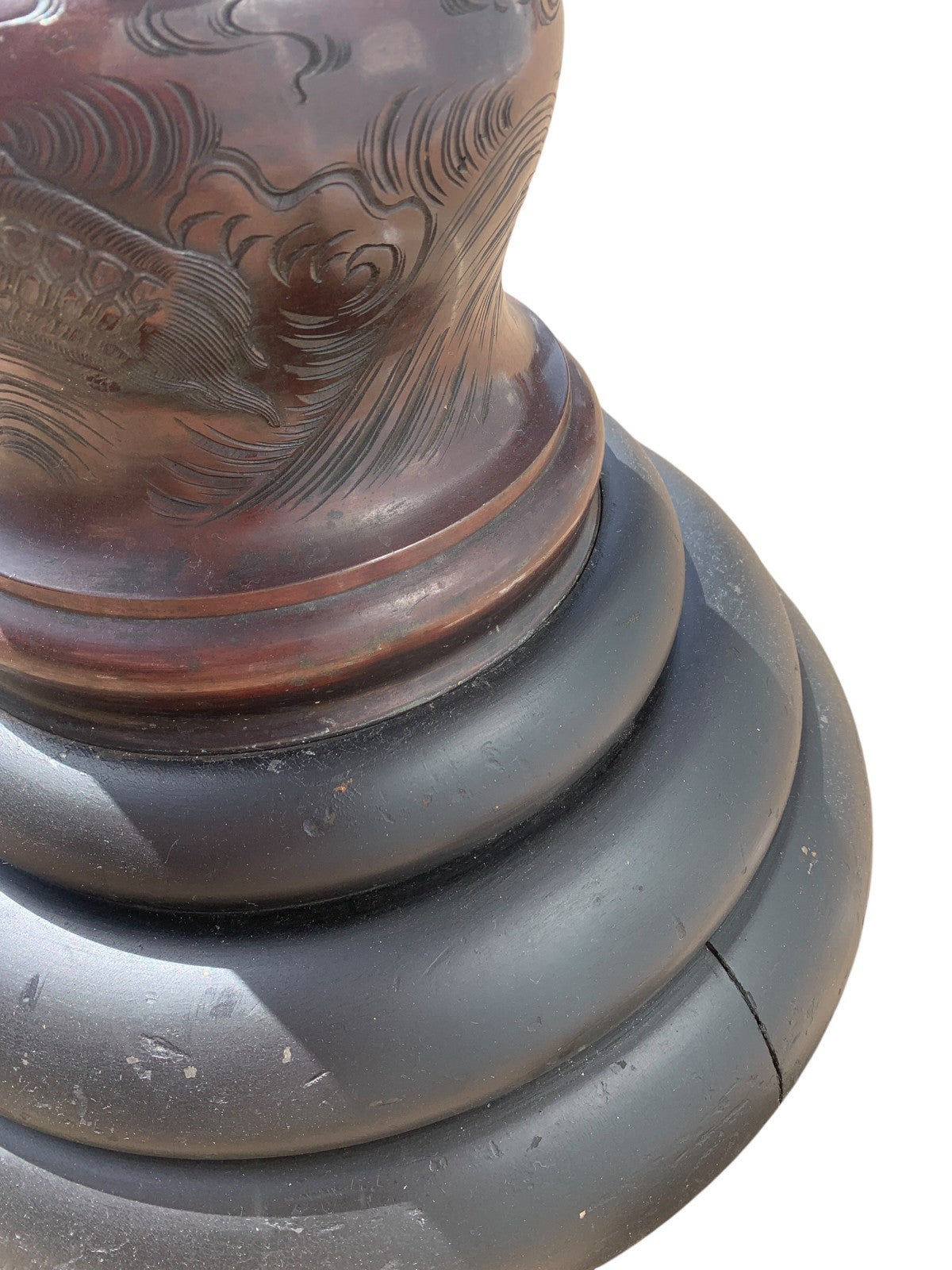 Antique Japanese Meiji Bronze Floor Lamp Base Oriental Dragon Turtle Light c1890