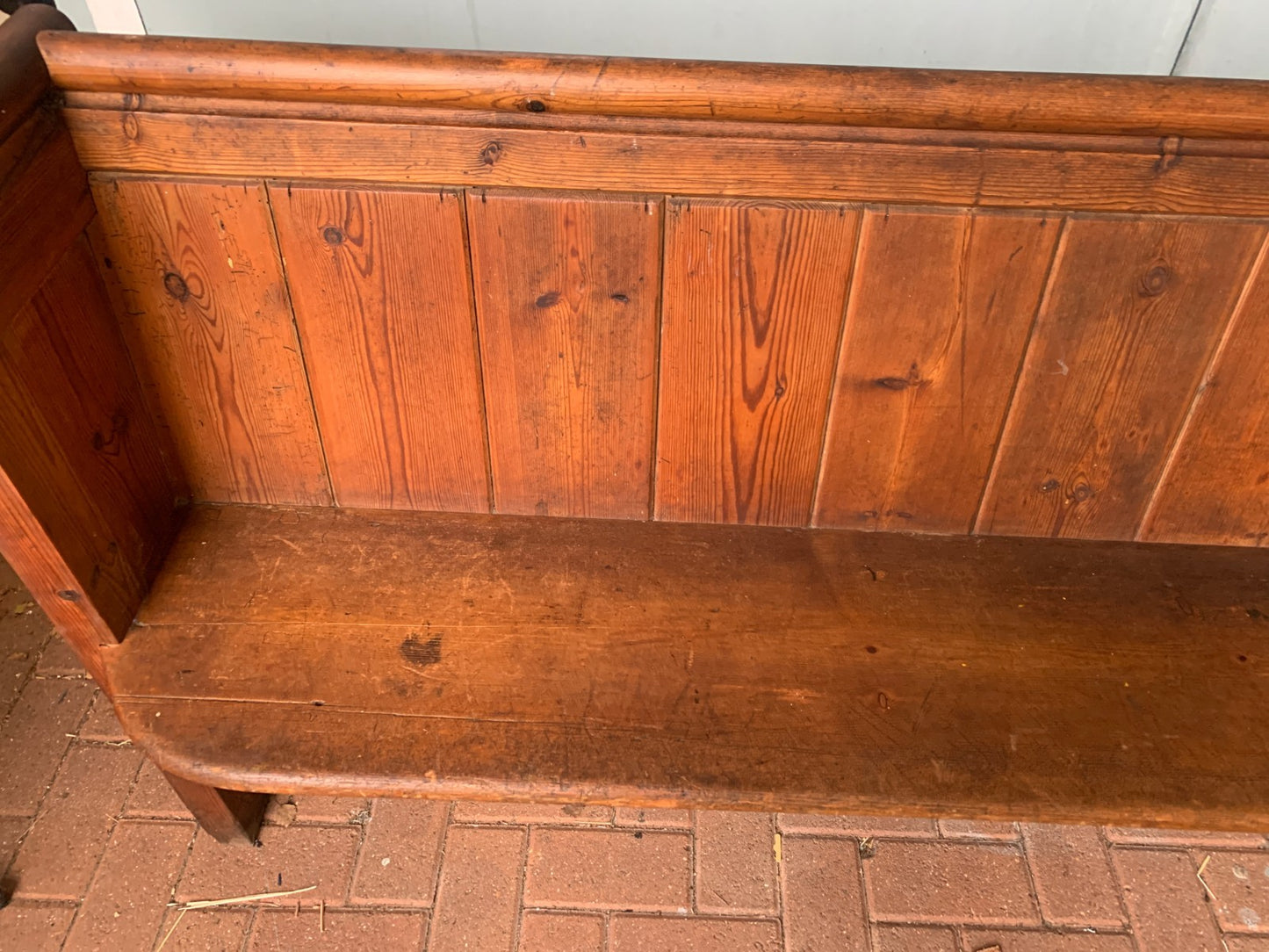 Authentic Antique Victorian Pitch Pine Church Pew, Bench Seating, Numbered 42!