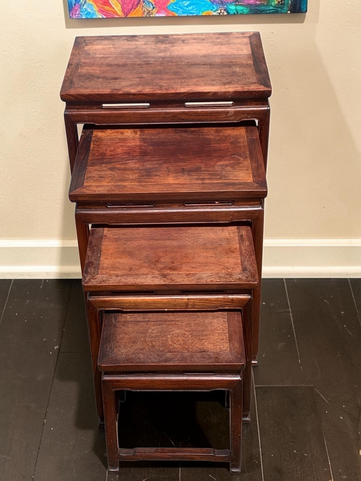 Antique Chinese Qing Dynasty (Tongzhi 1856-1875) Nest of Four Hardwood Tables