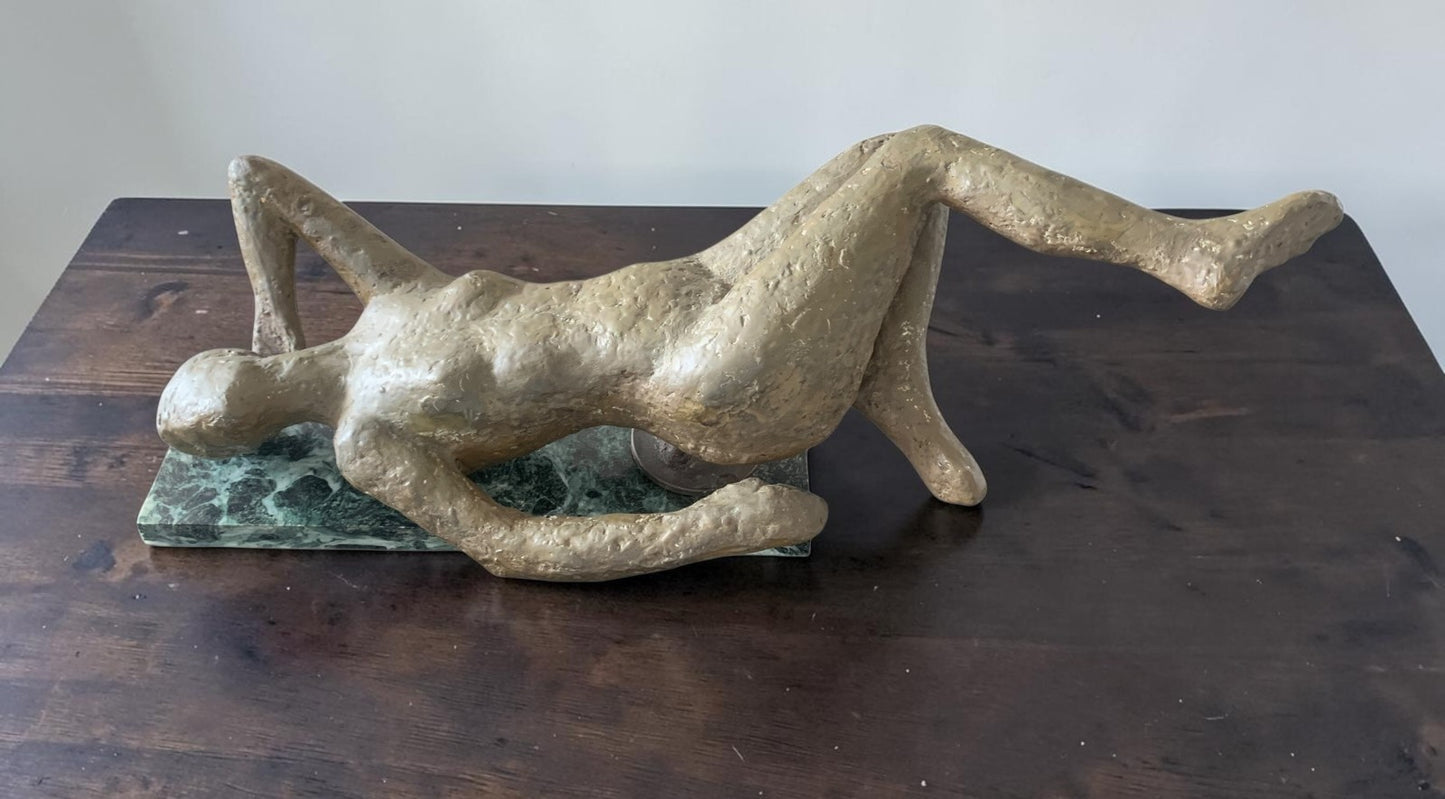 Stylized Studio Art Papier-Mâché Reclining Female Figure on Marble Plinth