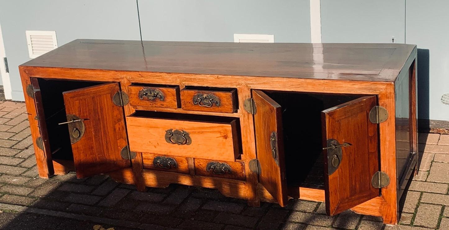 Antique Chinese Elm "Kang" Cabinet Low Long Sideboard Cupboard TV Media Console