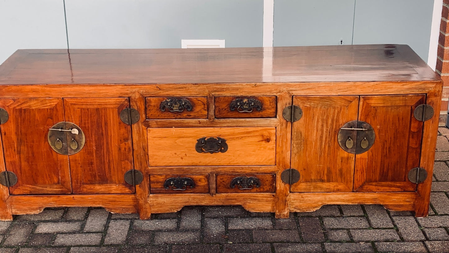 Antique Chinese Elm "Kang" Cabinet Low Long Sideboard Cupboard TV Media Console