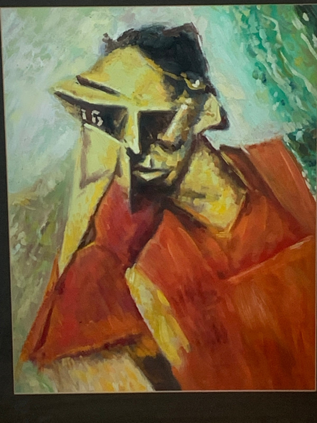 Antique Cubist Oil Painting Portrait After Lyonel Feininger Expressionist, Gilt