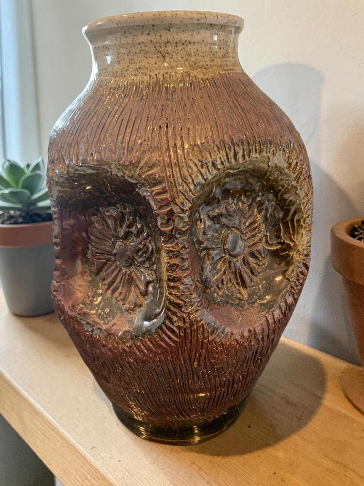 Vintage Mid Century West German Pottery Vase Large 33cm Brutalist Dumler Breiden