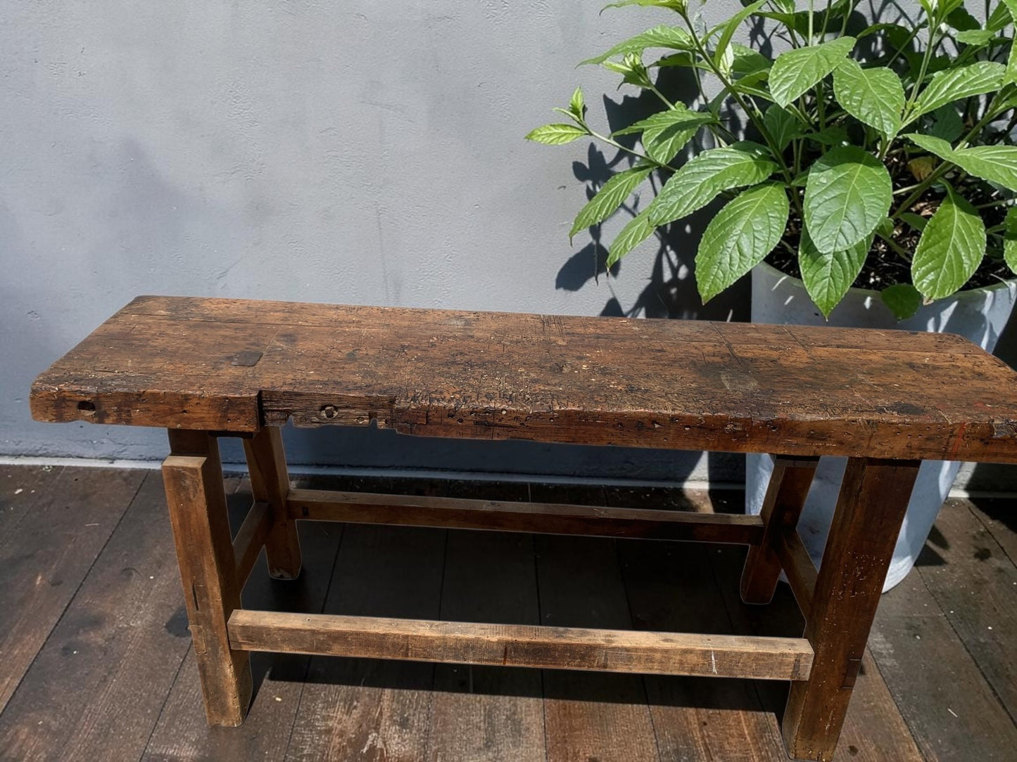 Vintage Industrial Timber Workbench Coffee Table Rustic Carpenter Bench Console