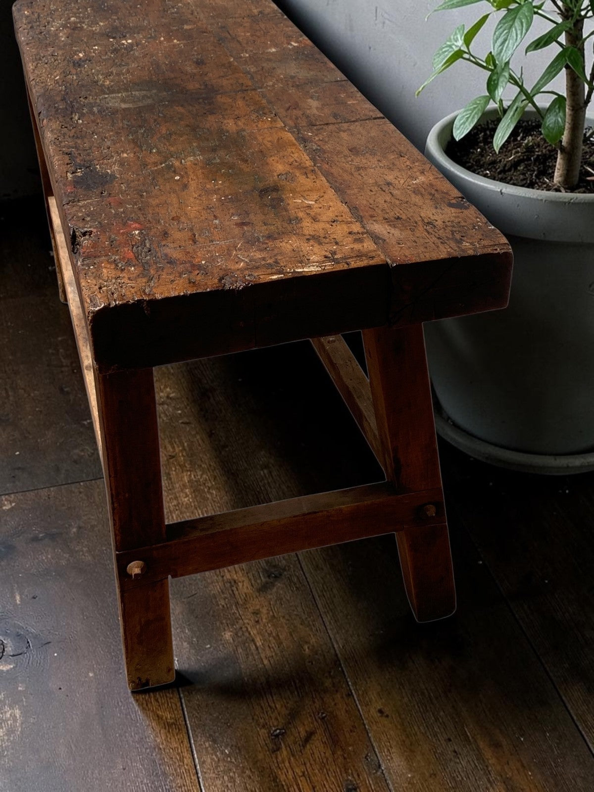Vintage Industrial Timber Workbench Coffee Table Rustic Carpenter Bench Console