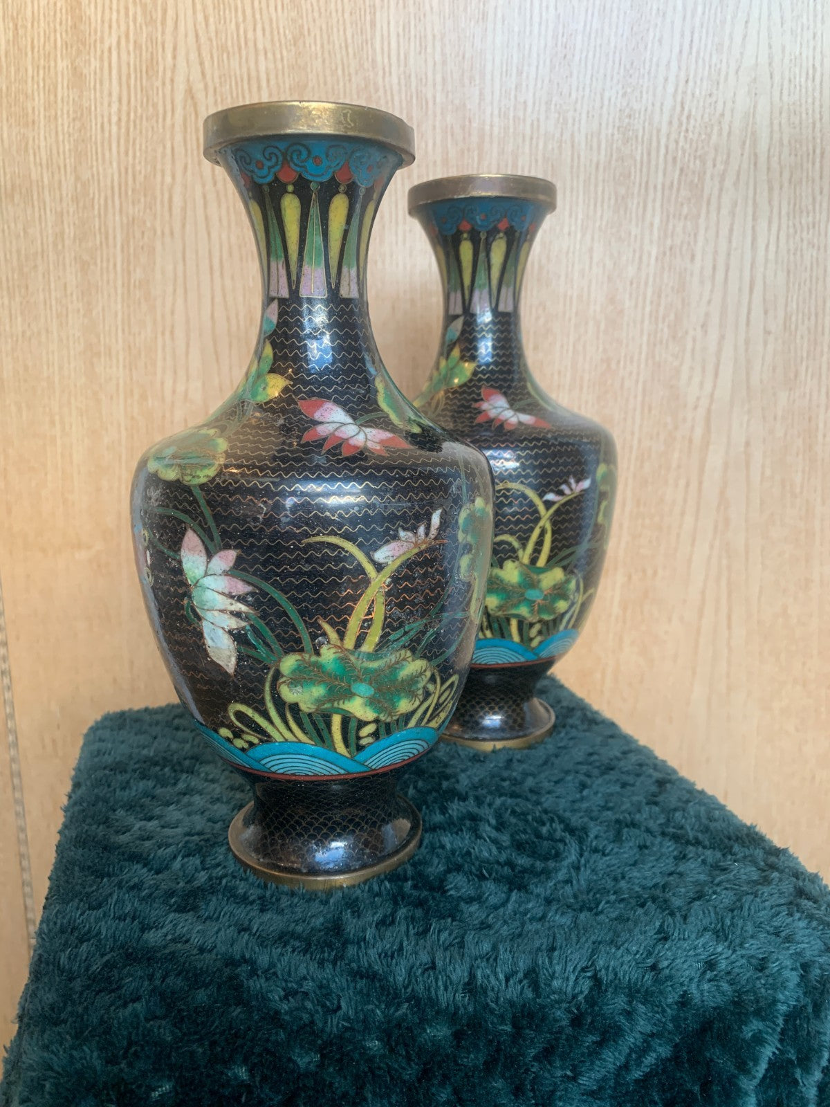 Antique Meiji Pair of Japanese Meiji Period Cloisonné Vases with Koi Carp