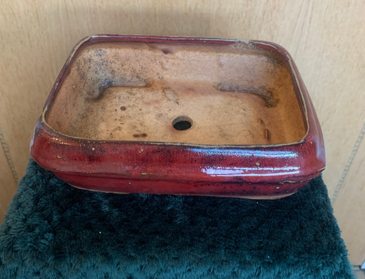 Antique Ceramic Japanese Bonsai Pot / Planter – Deep Russet Glaze c 1900-1930