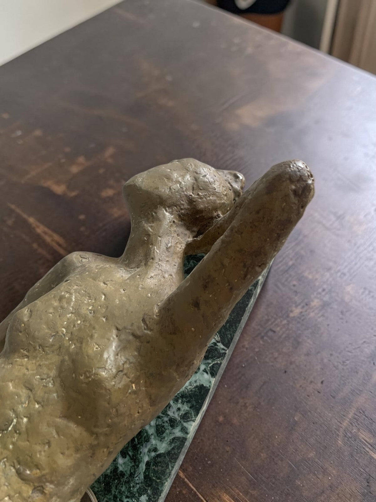 Stylized Studio Art Papier-Mâché Reclining Female Figure on Marble Plinth