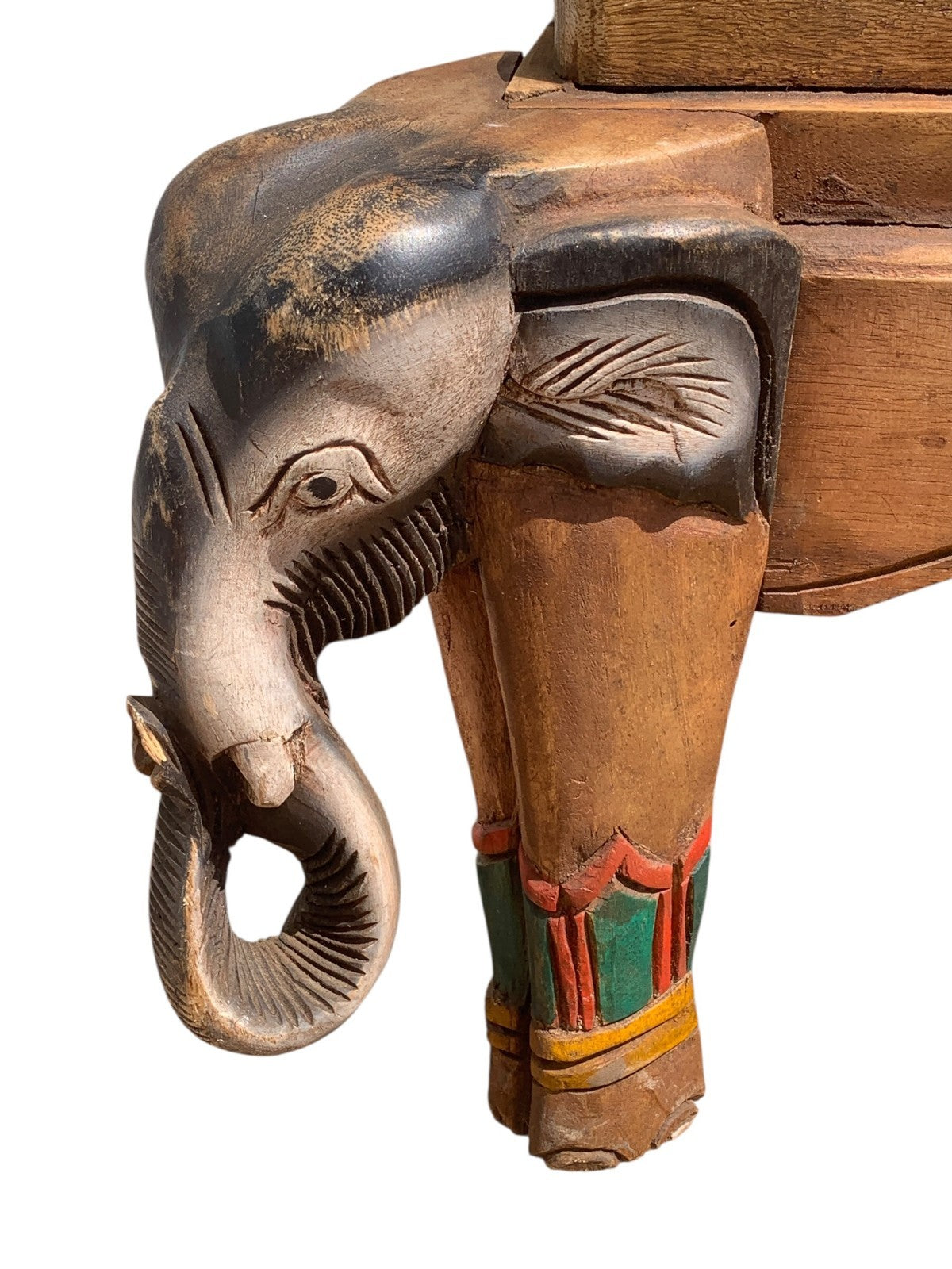 Vintage Indian Carved Elephant Coffee Table Low Stool Plant Stand Wooden