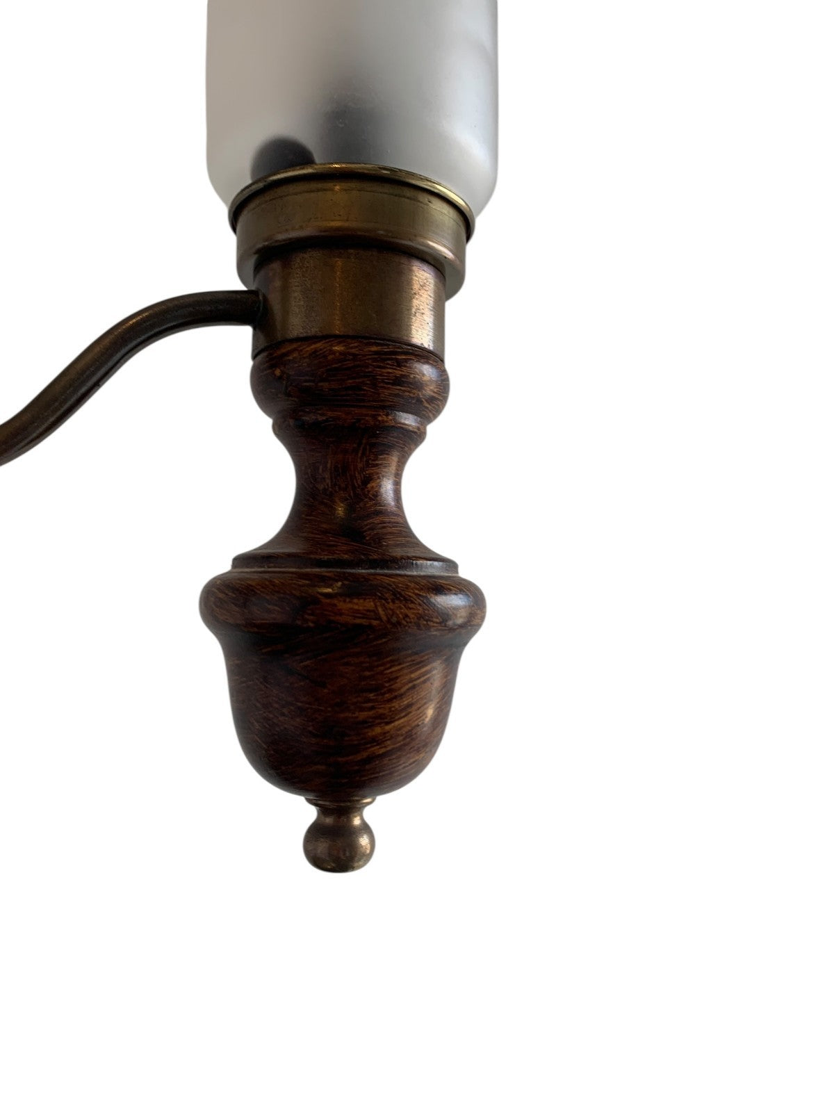 Vintage Art Nouveau "Student" Style Brass & Wood Table Lamp with Glass Shade