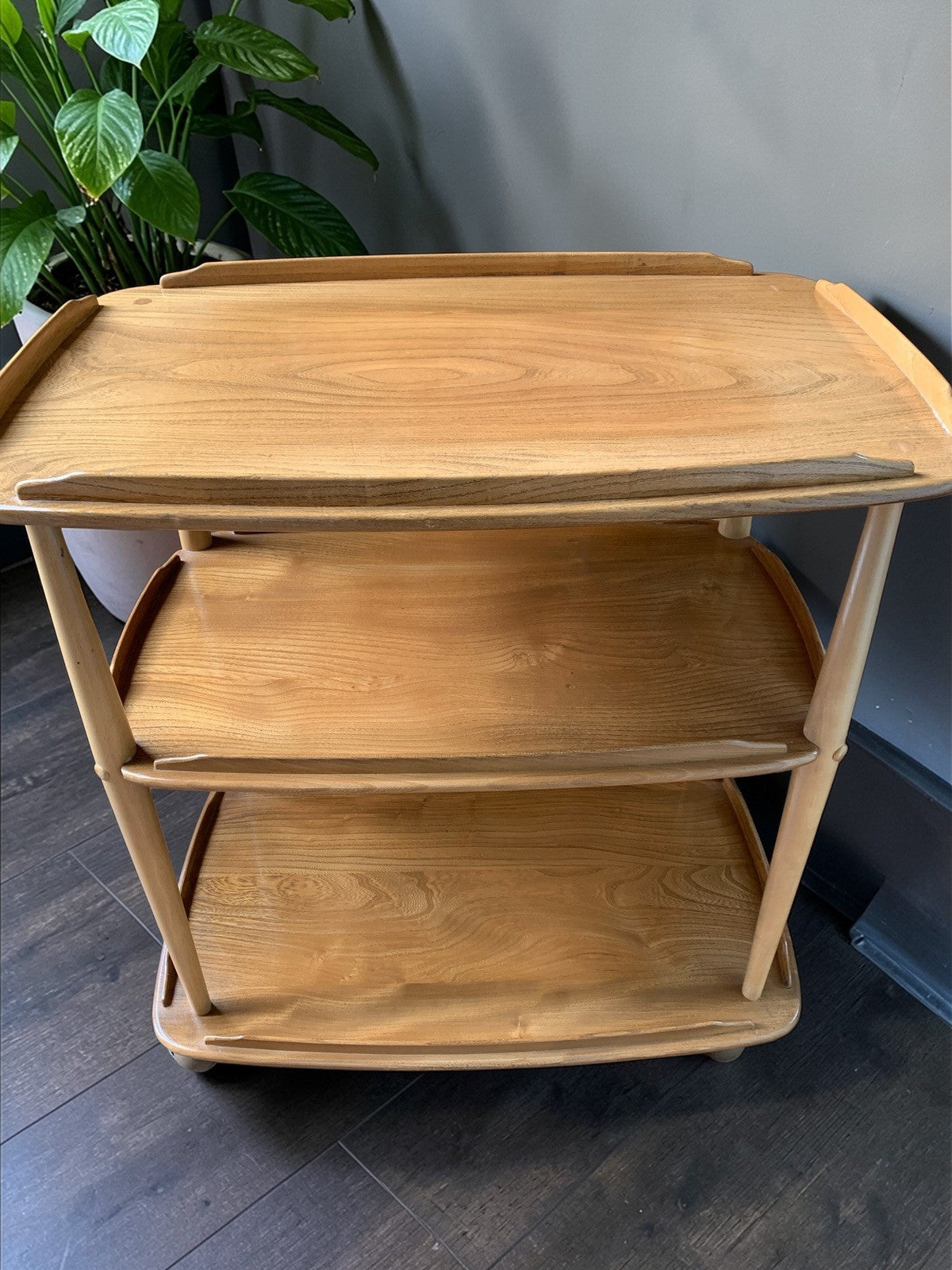 Vintage MCM Ercol Windsor Model 458 Three-Tier  Cart /Trolley – Light Blonde Elm