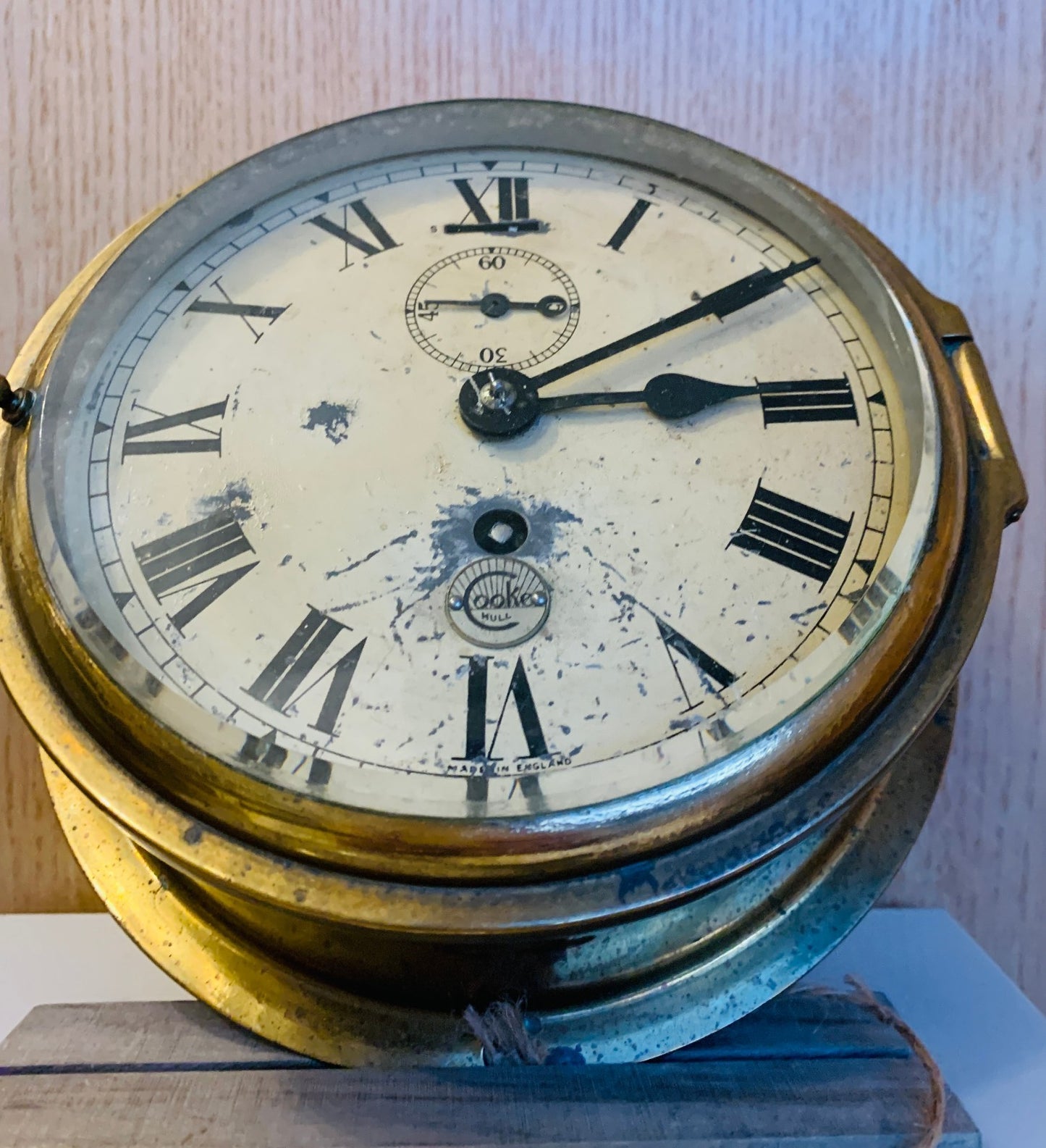 Pre-1867 Antique Brass Bulkhead Clock by Cooke, Hull, precursor to B.Cooke & Son