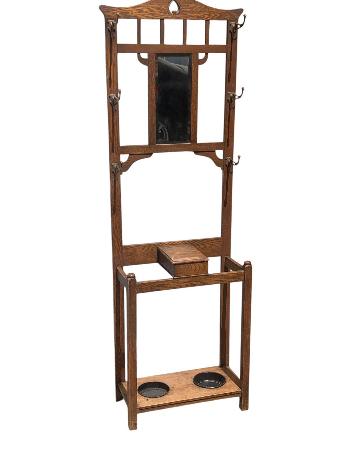 Antique Arts & Crafts Tall Oak Hall Stand Edwardian Umbrella Coat Rack  c.1900