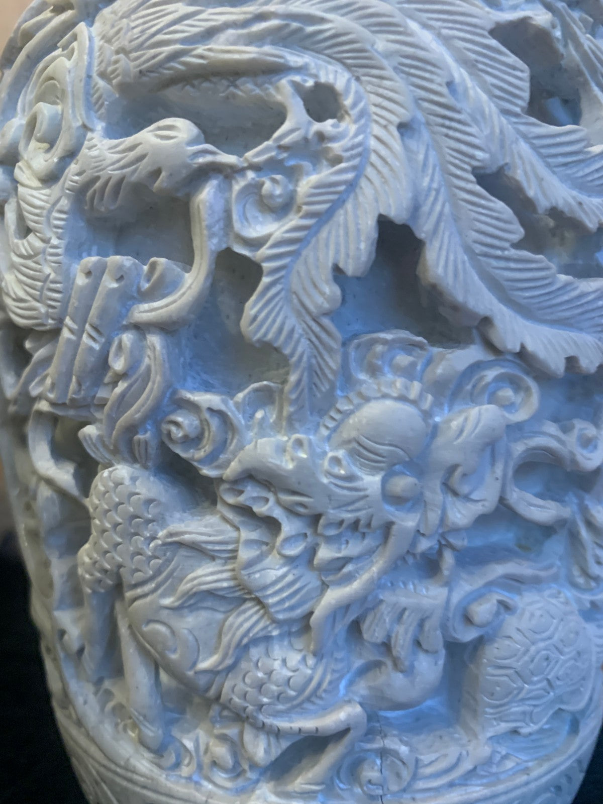 Antique Pair Chinese Carved Soapstone Dragon Vases Late Qing, Early Republican