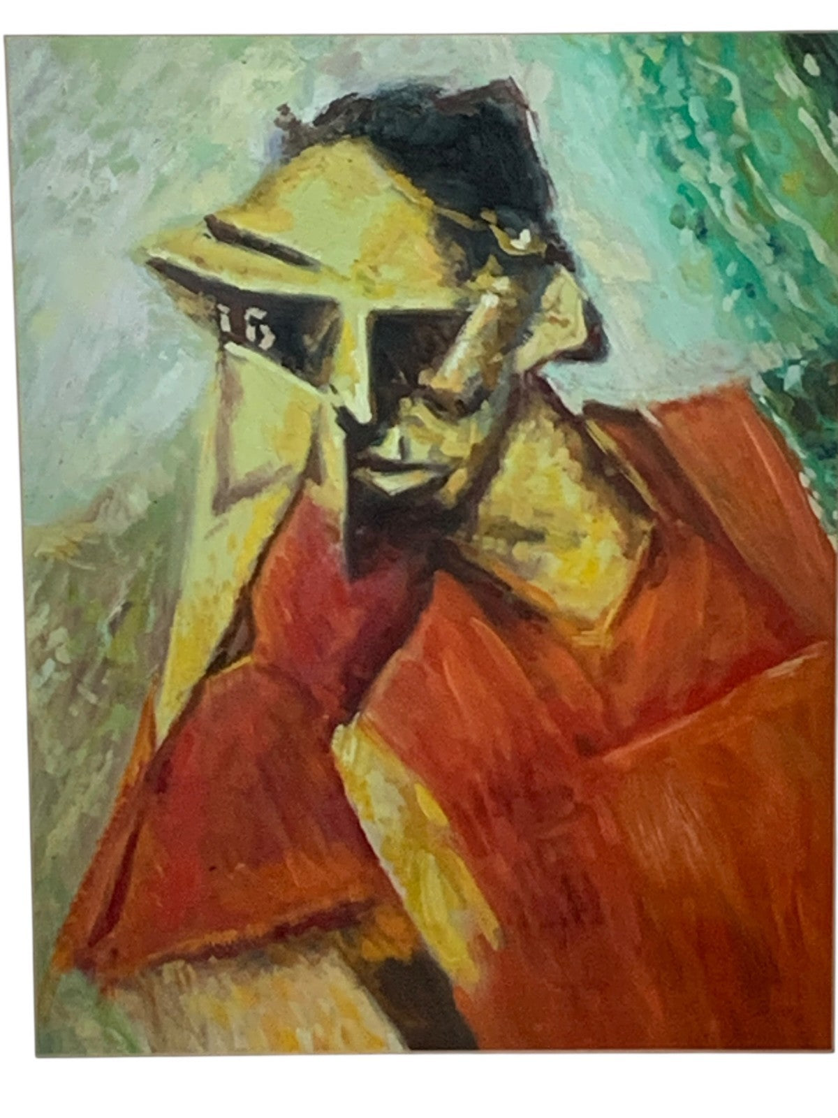 Antique Cubist Oil Painting Portrait After Lyonel Feininger Expressionist, Gilt