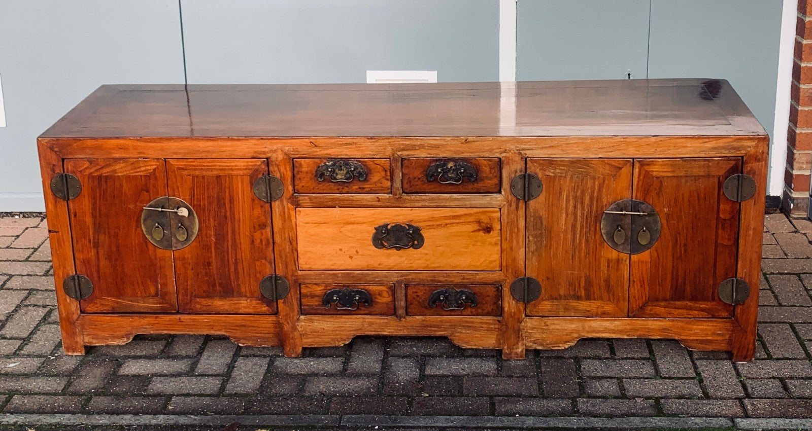 Antique Chinese Elm "Kang" Cabinet Low Long Sideboard Cupboard TV Media Console