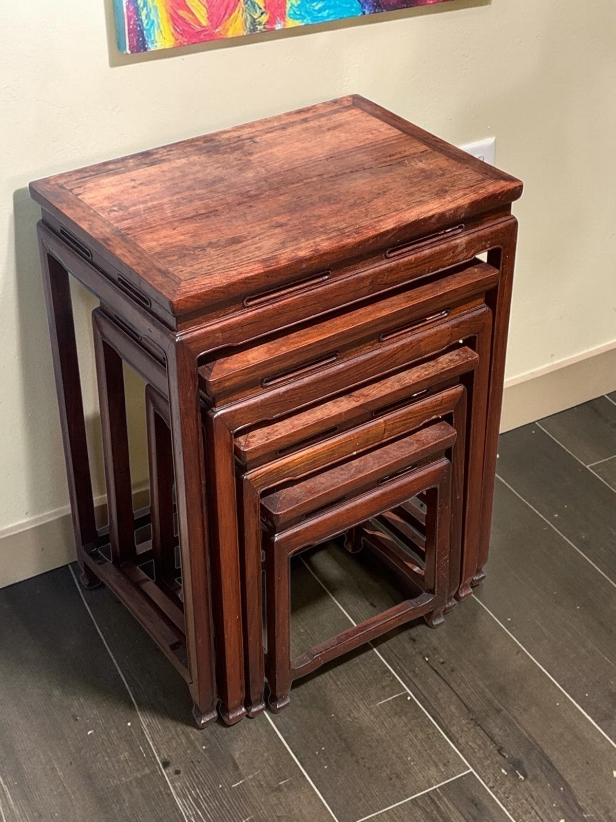 Antique Chinese Qing Dynasty (Tongzhi 1856-1875) Nest of Four Hardwood Tables