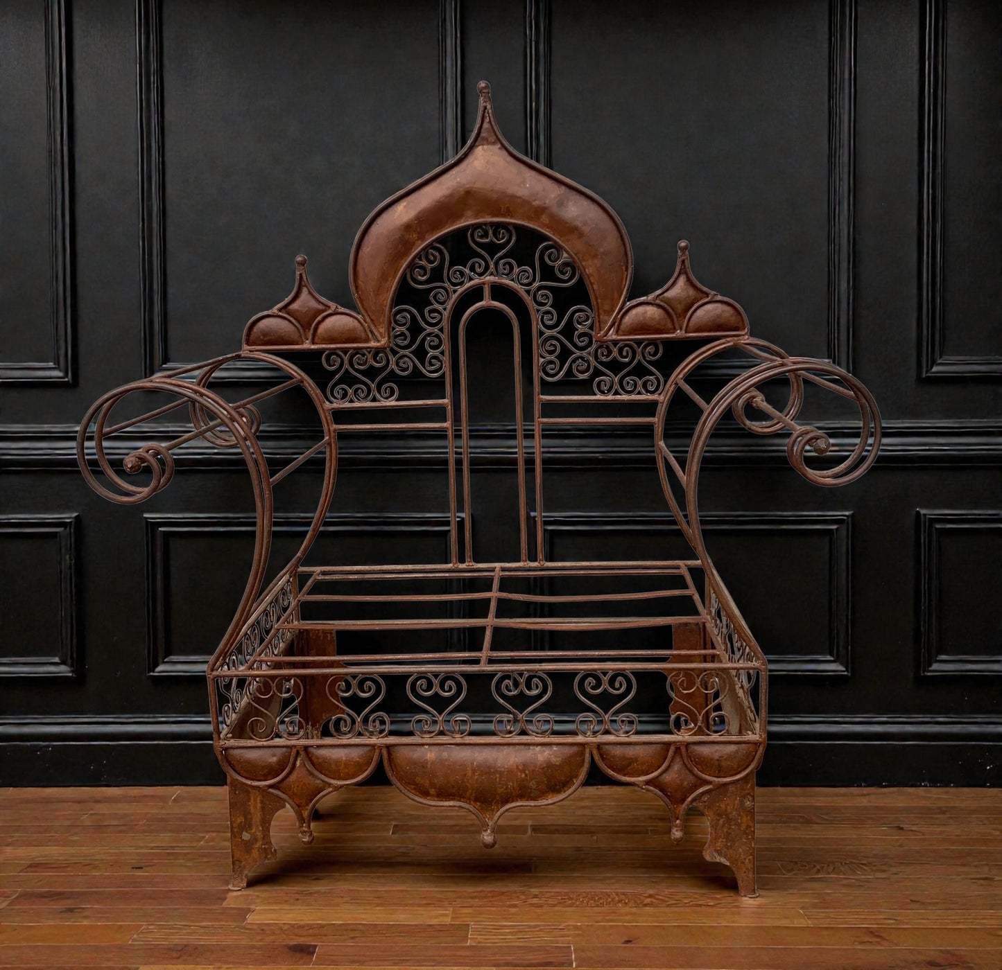 Grand Vintage Moorish Wrought Metal Window Settee or Architectural Garden Bench