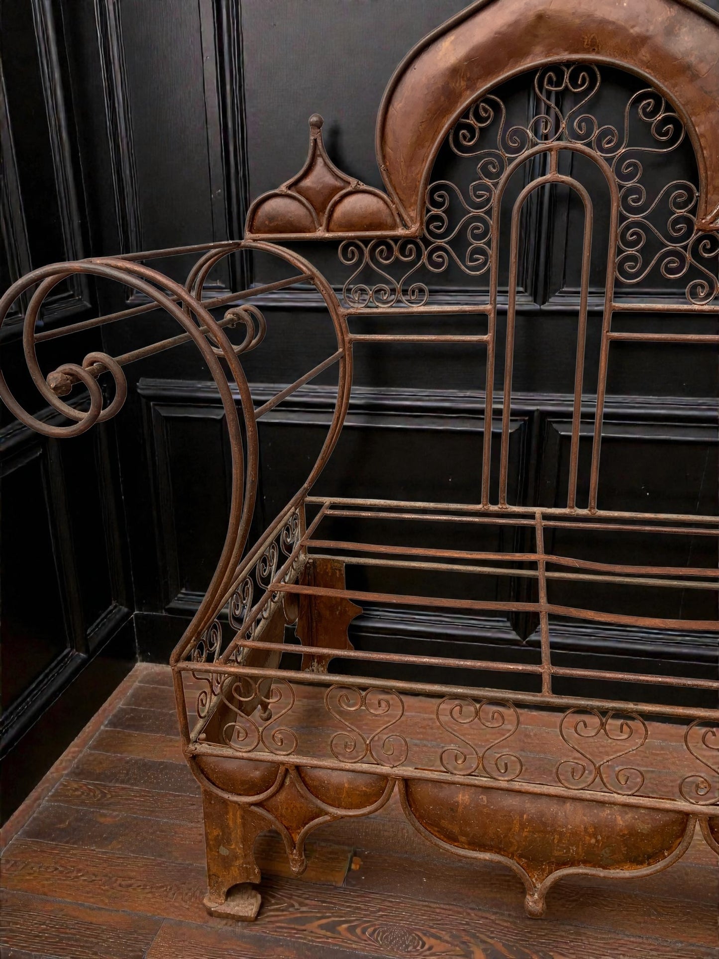 Grand Vintage Moorish Wrought Metal Window Settee or Architectural Garden Bench