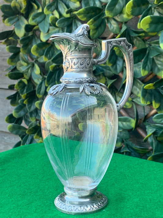 Antique Christofle Gallia 19th Century Art Nouveau Silver Plated & Glass Liquor Ewer/Jug