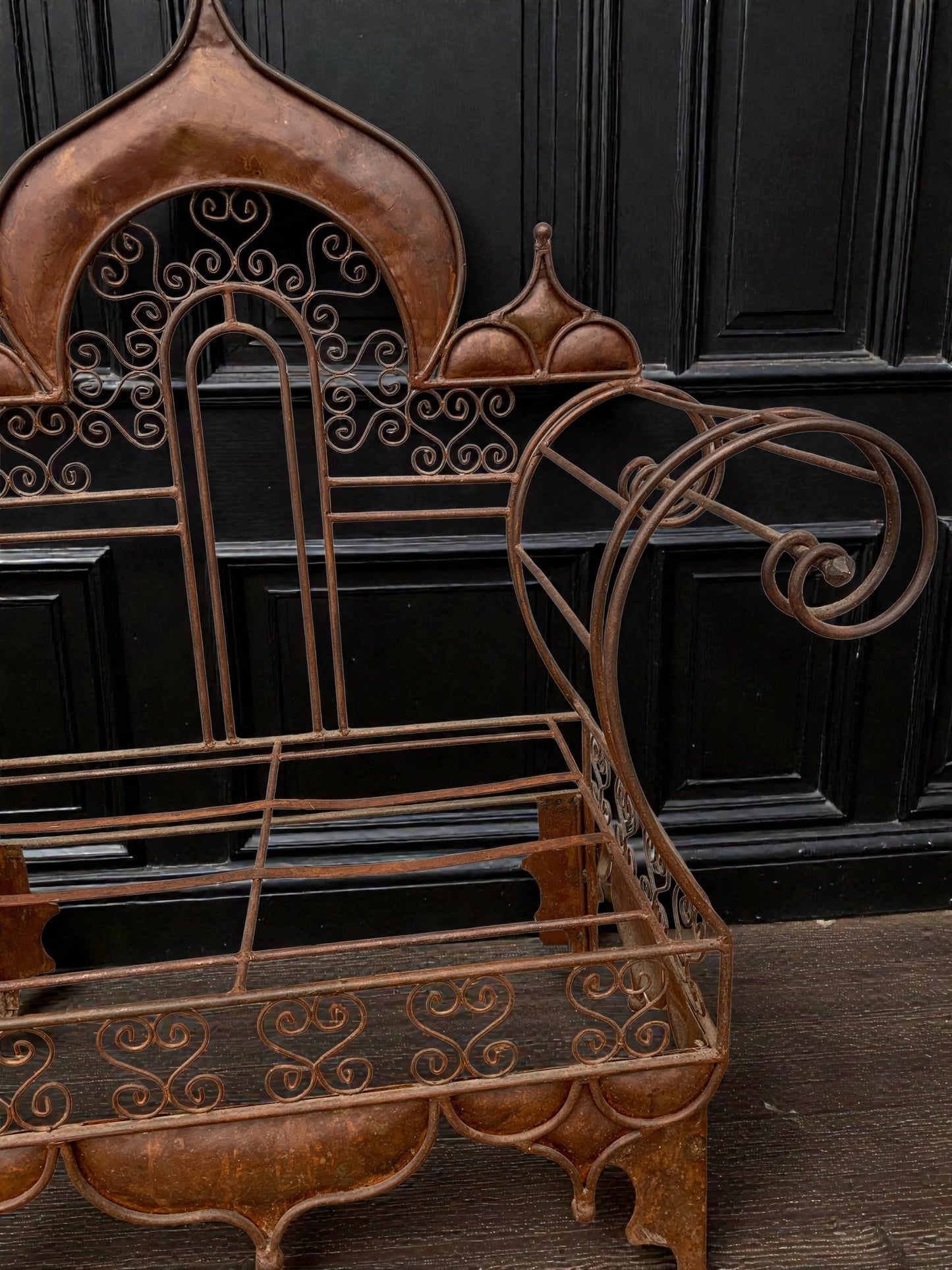 Grand Vintage Moorish Wrought Metal Window Settee or Architectural Garden Bench