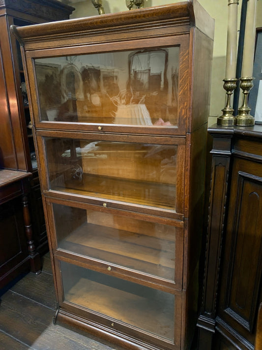 Antique Gunn, Four Stack Waterfall Oak Sectional Barristers Bookcases