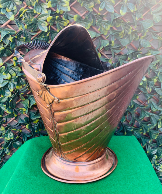 19th Century Helmet Shaped Copper Coal Scuttle.