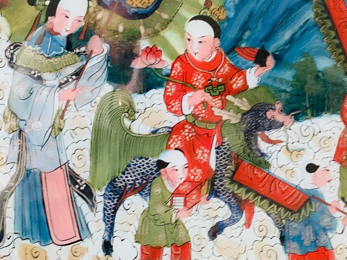 Antique Qing Dynasty Chinese Reverse Painting on Glass, Depicting Chinese Parade, Confucius. Chinese Glass Painting.