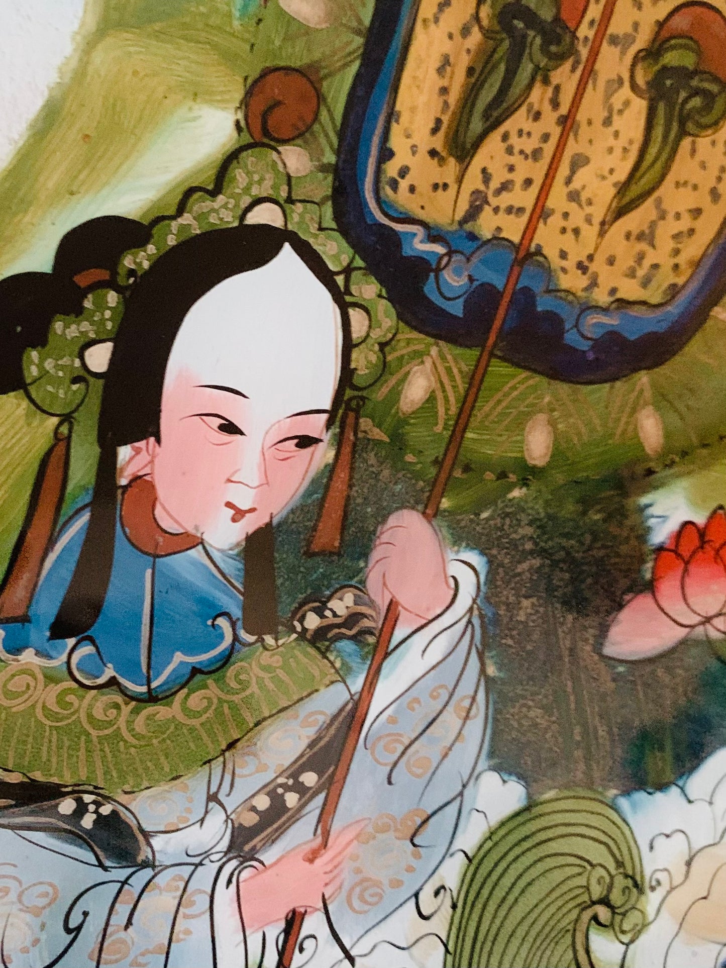 Antique Qing Dynasty Chinese Reverse Painting on Glass, Depicting Chinese Parade, Confucius. Chinese Glass Painting.