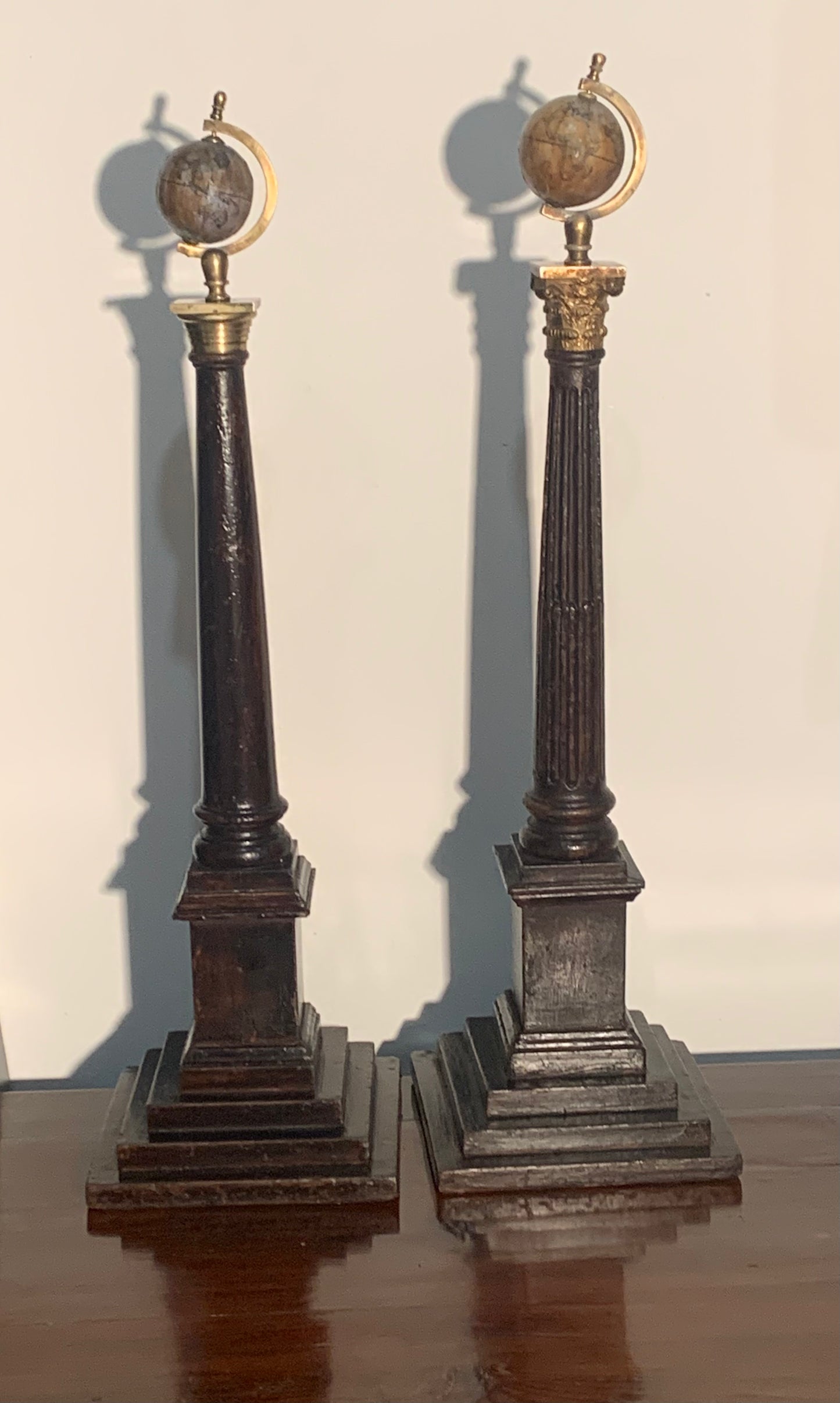 Antique Edwardian (1901-1910) Pair of Masonic Globes on Columns.