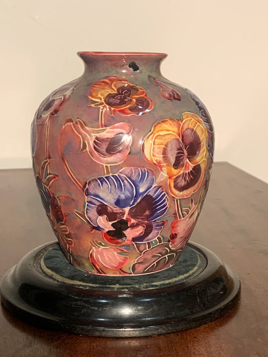 Beautiful Original Original Jonathan Cox Lustreware Vase 'Pansies'.