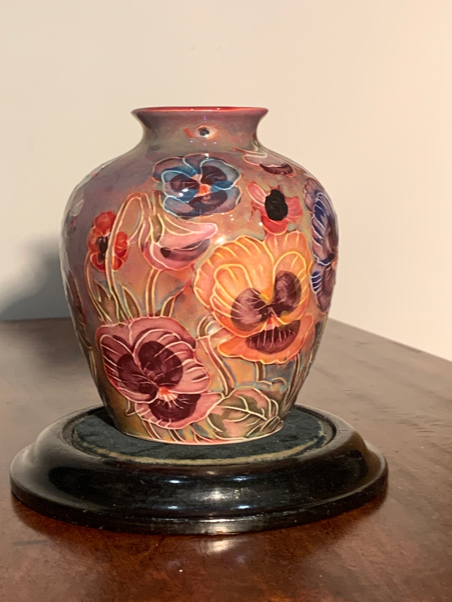 Beautiful Original Original Jonathan Cox Lustreware Vase 'Pansies'.